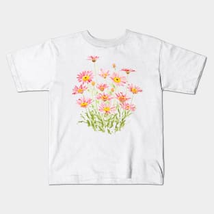 pink Marigold Margarita Rosa watercolor Kids T-Shirt